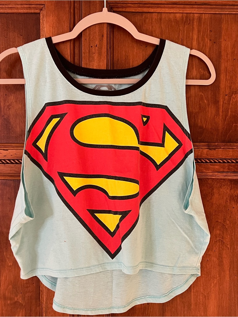 DC Comics Superman graphic crop top | high-low hem | Lt Blue | SZ S | Preowned